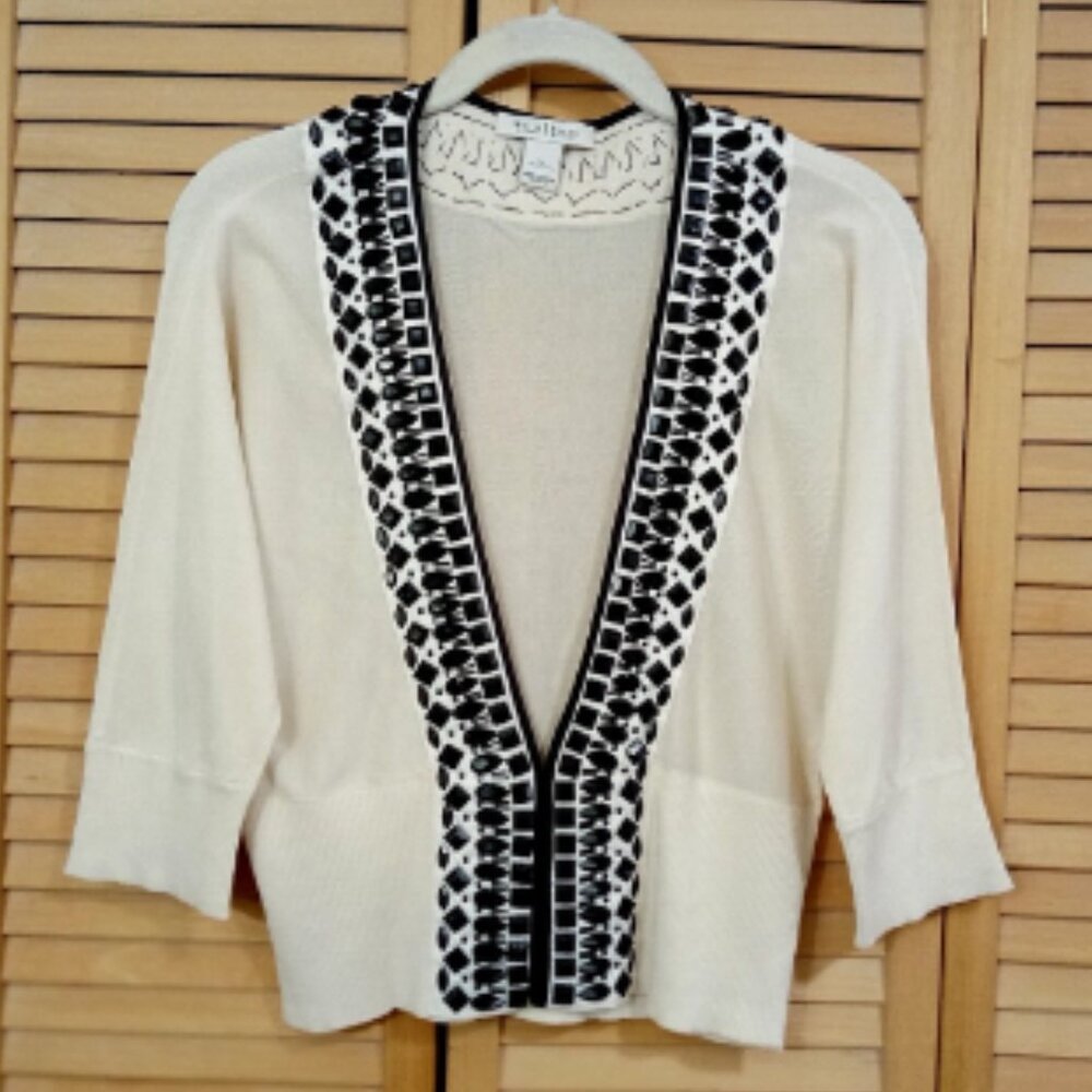 WHBM Cream & Black Embellished Silk Blend Shrug L - Picture 4 of 6